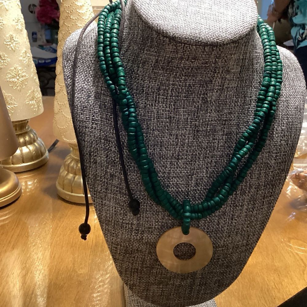 Kultura Uniquely Filipino Brand Adjustable Green Wooden Bead Necklace